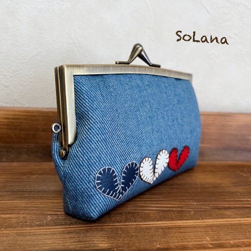 トリコロールハート×デニム◇親子がま口財布 三つ折り財布 SoLana 通販 ...