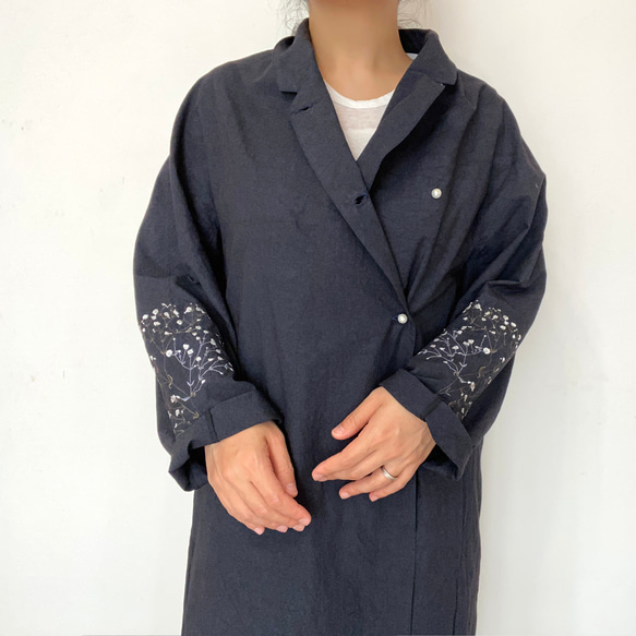 [ Ladies ] カスミソウ刺繍ライトコート -dark navy- 梅雨寒軽量アウター 18枚目の画像