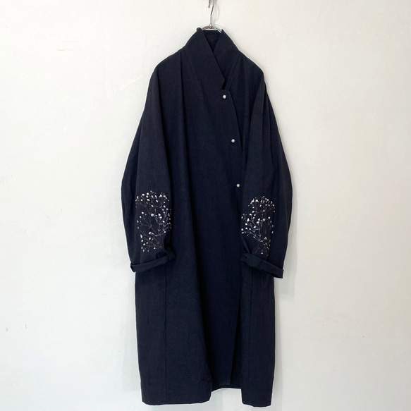 [ Ladies ] カスミソウ刺繍ライトコート -dark navy- 梅雨寒軽量アウター 19枚目の画像