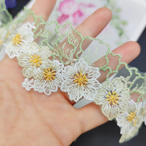 品番HR903 花 チュールレース ハンドメイド素材 桜 パーツ モチーフ 1m