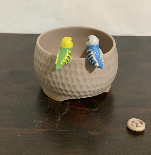 陶器　インコさんの植木鉢 2枚目の画像