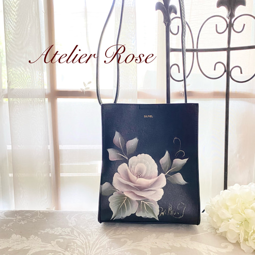 トールペイント薔薇スマホショルダーミニバックブルーローズ