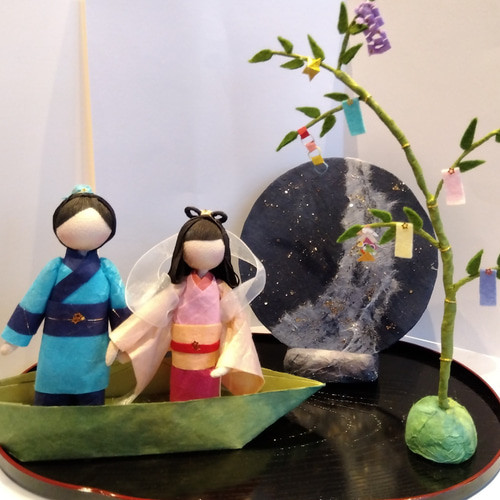 七夕 七夕飾り 織姫と彦星 和紙人形 夏 笹飾り その他置物 【藤