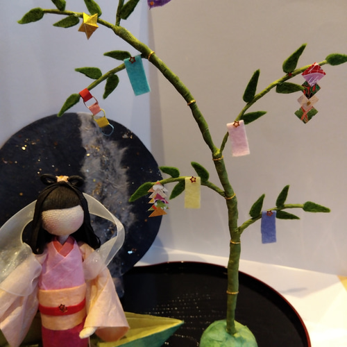 七夕 七夕飾り 織姫と彦星 和紙人形 夏 笹飾り その他置物 【藤桃