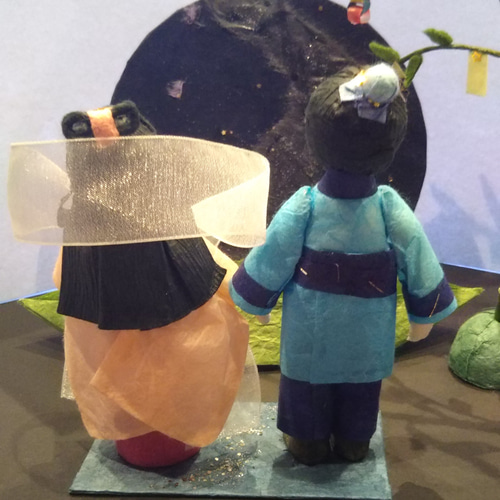 七夕 七夕飾り 織姫と彦星 和紙人形 夏 笹飾り その他置物 【藤桃