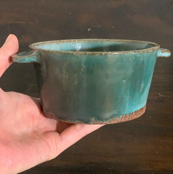 陶器　緑青のスープカップ 8枚目の画像