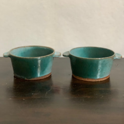陶器　緑青のスープカップ 1枚目の画像