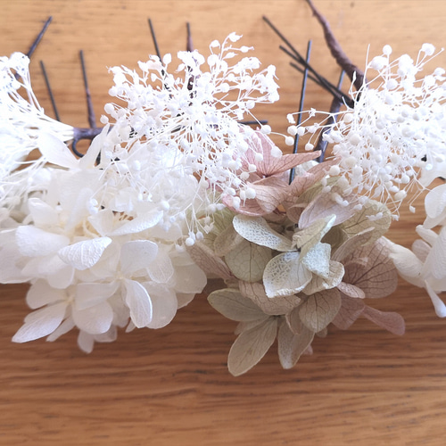 1400円本物花4本 髪飾り プリザーブド かすみ草 あじさい 卒業 入学 1400円本物花4本 髪飾り プリザーブド かすみ草 あじさい 卒業 入学
