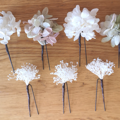 1400円本物花4本 髪飾り プリザーブド かすみ草 あじさい 卒業 入学 1400円本物花4本 髪飾り プリザーブド かすみ草 あじさい 卒業 入学