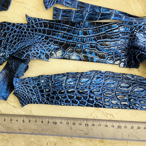 数量限定 ナイル クロコダイル 革 はぎれ 高級皮革 ワニ革 ブルー