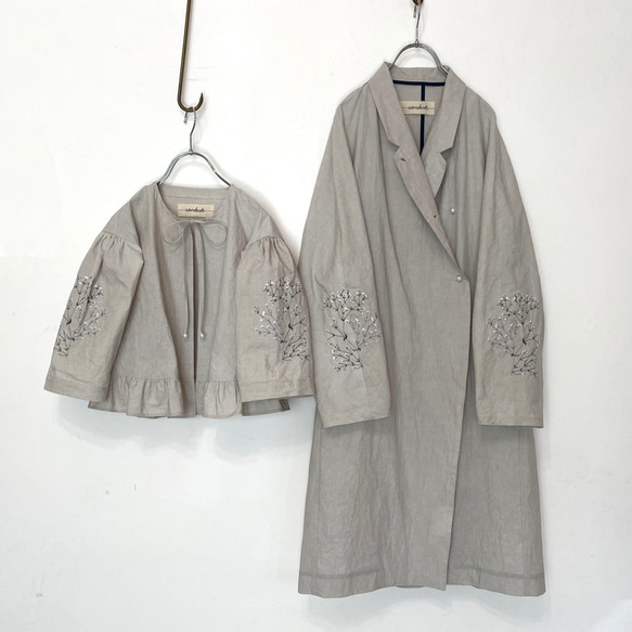 [ 親子セット ] カスミソウ刺繍ライトコート -light gray- 梅雨寒軽量アウター 7枚目の画像