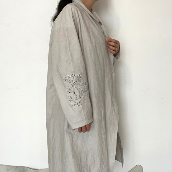 [ 親子セット ] カスミソウ刺繍ライトコート -light gray- 梅雨寒軽量アウター 15枚目の画像