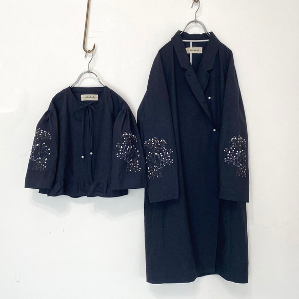 [ 親子セット ] カスミソウ刺繍ライトコート -light gray- 梅雨寒軽量アウター 2枚目の画像