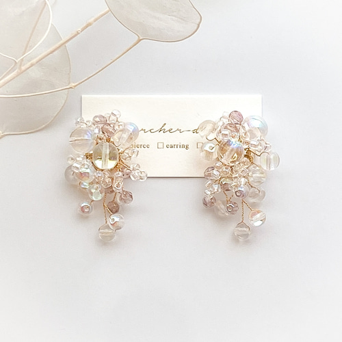 バブルブーケ ピアス/イヤリング]クリアオーロラ ライトアメジスト