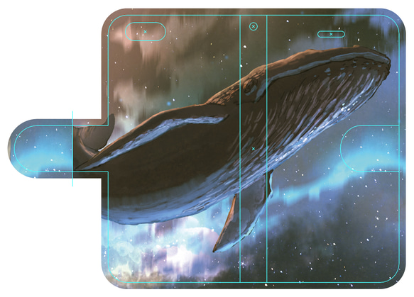 新品送料無料 iPhoneケース 手帳型 空泳ぐクジラ1 1枚目の画像