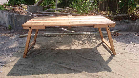 【受注生産】折りたたみローテーブル　古仕上げ  キャンプ ダメージ加工 アイアンバー③ 3枚目の画像
