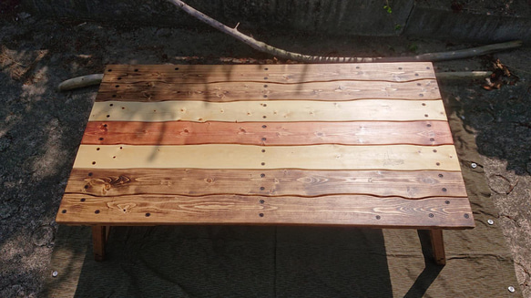 【受注生産】折りたたみローテーブル　古仕上げ  キャンプ ダメージ加工 アイアンバー③ 9枚目の画像