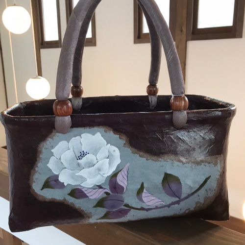 美しい 一閑張りバッグ友禅描きの薔薇 かごバッグ atelier-fumika かごバッグ