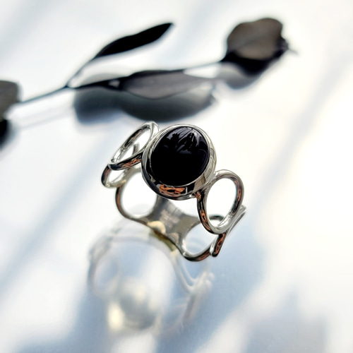 大人色】ブラックオニキス 10＊8mm シルバーリング H-182S 指輪