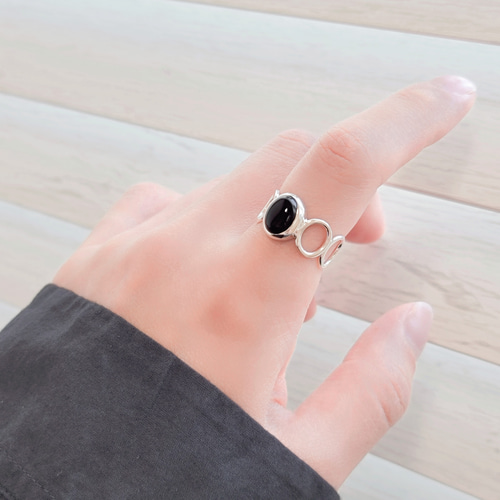 大人色】ブラックオニキス 10＊8mm シルバーリング H-182S 指輪