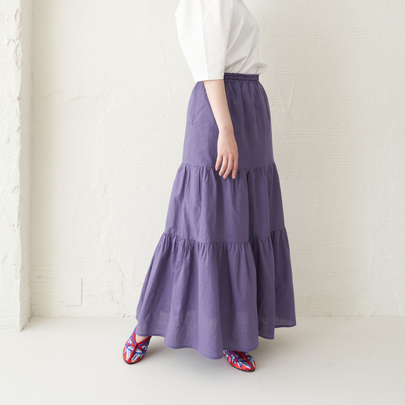 Morino Gakko 輕鬆漂亮的亞麻棉疊層裙（紫色）Berry Peri 第6張的照片