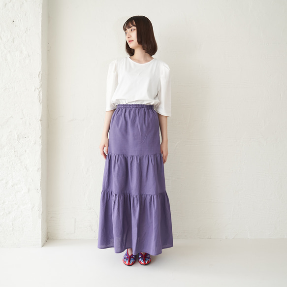 Morino Gakko 輕鬆漂亮的亞麻棉疊層裙（紫色）Berry Peri 第9張的照片