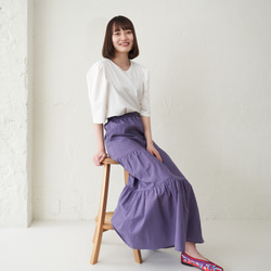 Morino Gakko 輕鬆漂亮的亞麻棉疊層裙（紫色）Berry Peri 第13張的照片