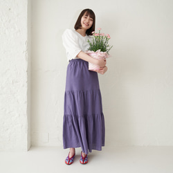 Morino Gakko 輕鬆漂亮的亞麻棉疊層裙（紫色）Berry Peri 第18張的照片