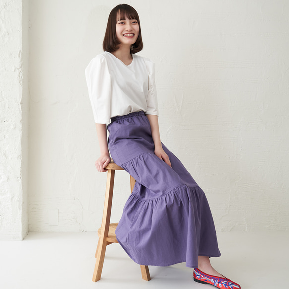 Morino Gakko 輕鬆漂亮的亞麻棉疊層裙（紫色）Berry Peri 第11張的照片