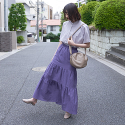 Morino Gakko 輕鬆漂亮的亞麻棉疊層裙（紫色）Berry Peri 第14張的照片