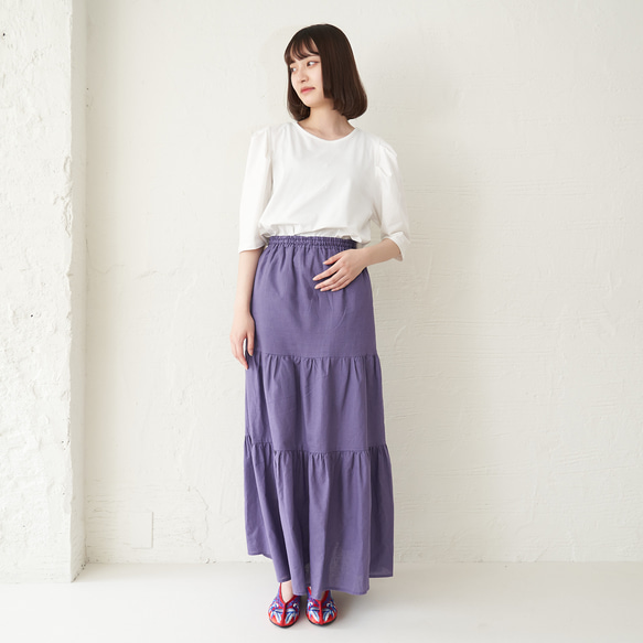 Morino Gakko 輕鬆漂亮的亞麻棉疊層裙（紫色）Berry Peri 第7張的照片