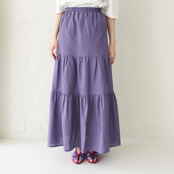 Morino Gakko 輕鬆漂亮的亞麻棉疊層裙（紫色）Berry Peri 第12張的照片