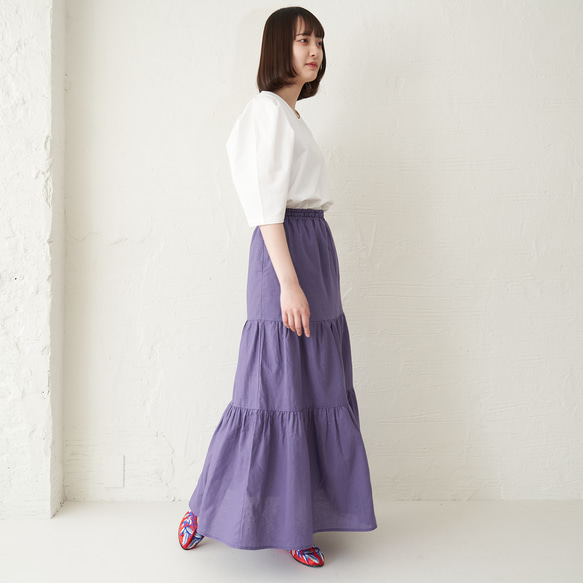 Morino Gakko 輕鬆漂亮的亞麻棉疊層裙（紫色）Berry Peri 第4張的照片