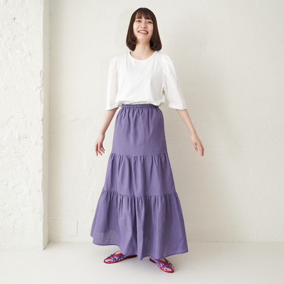 Morino Gakko 輕鬆漂亮的亞麻棉疊層裙（紫色）Berry Peri 第5張的照片