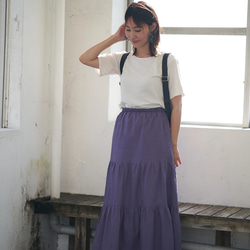 Morino Gakko 輕鬆漂亮的亞麻棉疊層裙（紫色）Berry Peri 第20張的照片