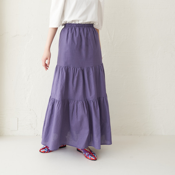 Morino Gakko 輕鬆漂亮的亞麻棉疊層裙（紫色）Berry Peri 第2張的照片