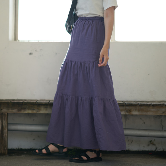 Morino Gakko 輕鬆漂亮的亞麻棉疊層裙（紫色）Berry Peri 第19張的照片