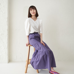 Morino Gakko 輕鬆漂亮的亞麻棉疊層裙（紫色）Berry Peri 第10張的照片
