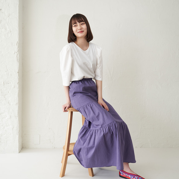 Morino Gakko 輕鬆漂亮的亞麻棉疊層裙（紫色）Berry Peri 第10張的照片