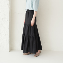 Morino Gakko 亞麻棉疊層裙 [黑色] 第2張的照片