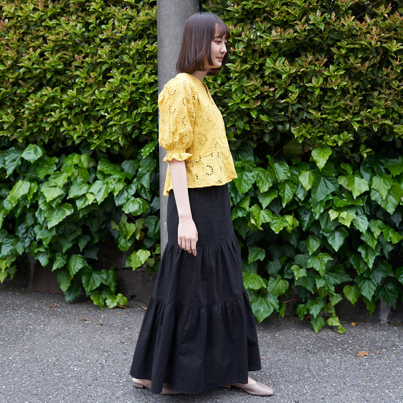 Morino Gakko 亞麻棉疊層裙 [黑色] 第12張的照片