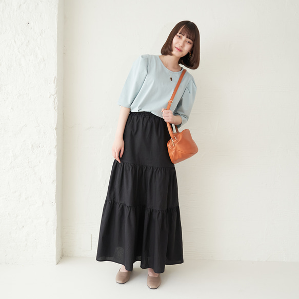 Morino Gakko 亞麻棉疊層裙 [黑色] 第6張的照片