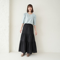 Morino Gakko 亞麻棉疊層裙 [黑色] 第11張的照片