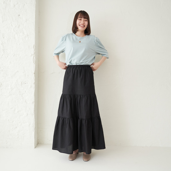 Morino Gakko 亞麻棉疊層裙 [黑色] 第14張的照片