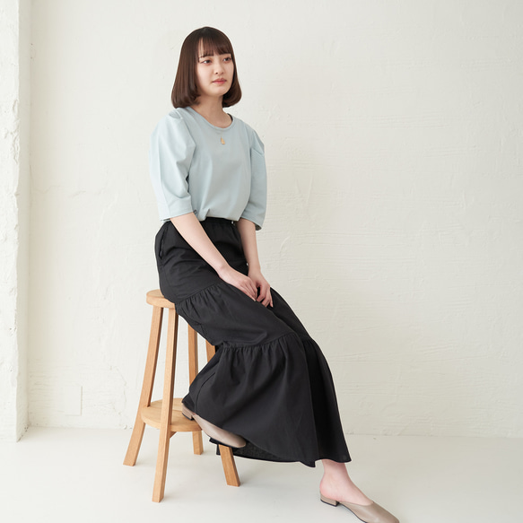 Morino Gakko 亞麻棉疊層裙 [黑色] 第18張的照片