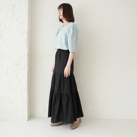 Morino Gakko 亞麻棉疊層裙 [黑色] 第10張的照片