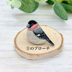 ウソ　刺繍　ブローチ（　野鳥　鳥　小鳥　） 2枚目の画像