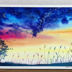 キラキラ星空 真珠光沢水彩原画 ギフト イラスト 夏 絵画 Annie キラキラ星空 真珠光沢水彩原画 ギフト イラスト 夏 絵画 Annie