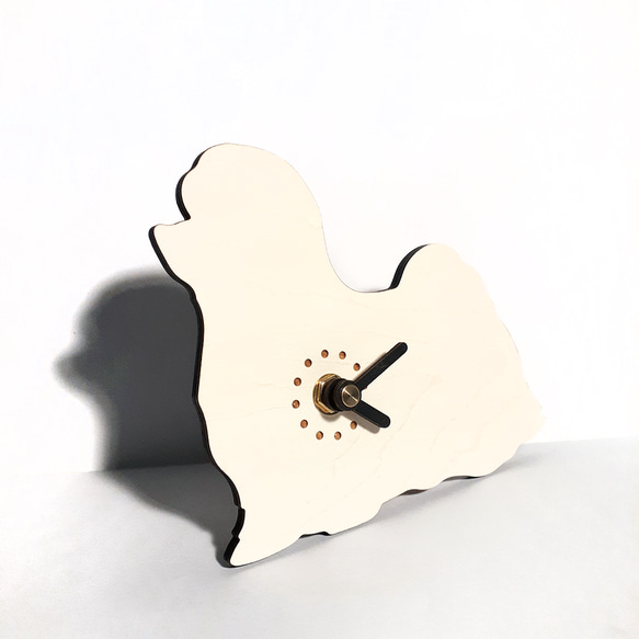 手作り木製動物置き時計[ハッピーズー - マルチーズ(長毛)] 1枚目の画像