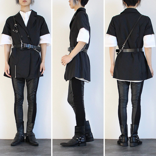 肩紐×チェーン×ベルト付きロングジャケット ジャケット albino 通販